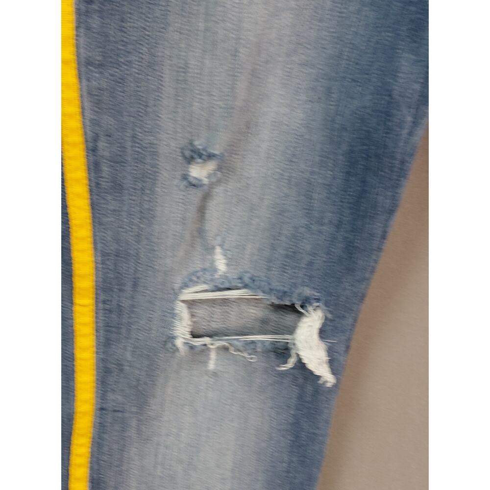 Express Ankle Legging Mid Rise Yellow Stripe Blue Jeans Women Size 4R - Picture 5 of 16